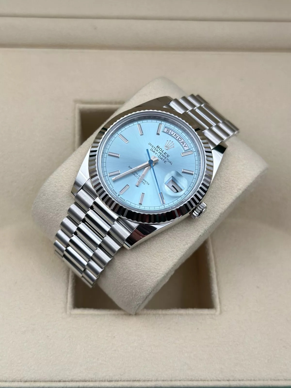 【Super Clone】RLX  Day-Date President 40mm Platinum Ice Blue Index Dial - 228236