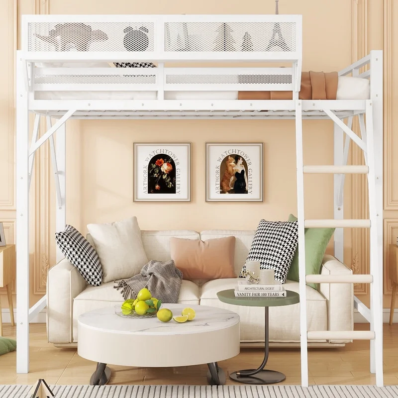 Queen Size Metal Loft Bed Frame, Heavy Duty Steel High Loft Bed with Storage Shelves Ladder, Space-Saving Loft Bed for Apartments, Adults, Teens Juniors (Black)(Queen/Black) - Image 9