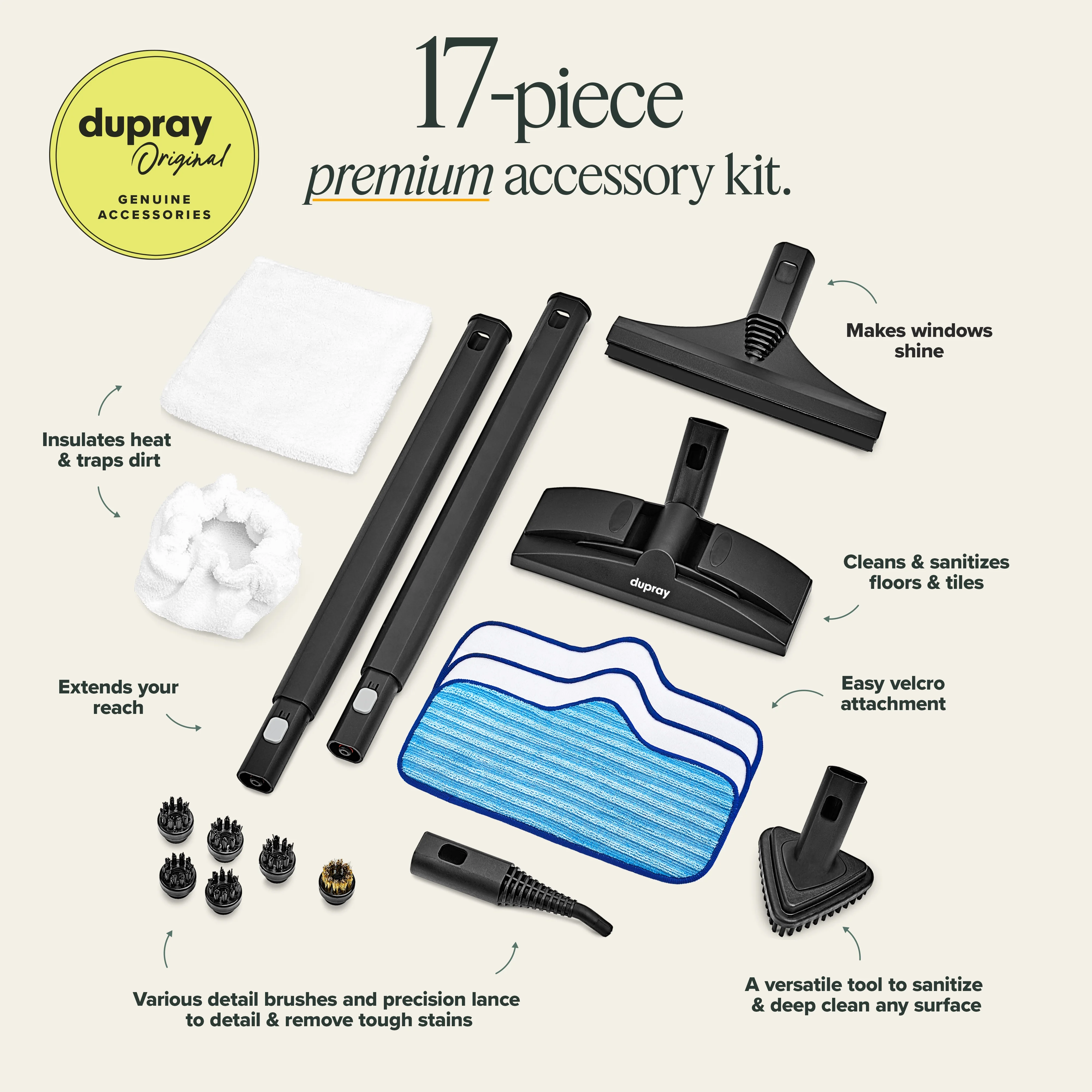 Dupray Neat Steam Cleaner 17 - Piece Kit �?our Bestselling Multipurpose Steam Cleaner with All the Tools to Clean, Detail, Sanitize*, Deodorize Floors, Grout, Bathrooms, Kitchens and More. 1500w