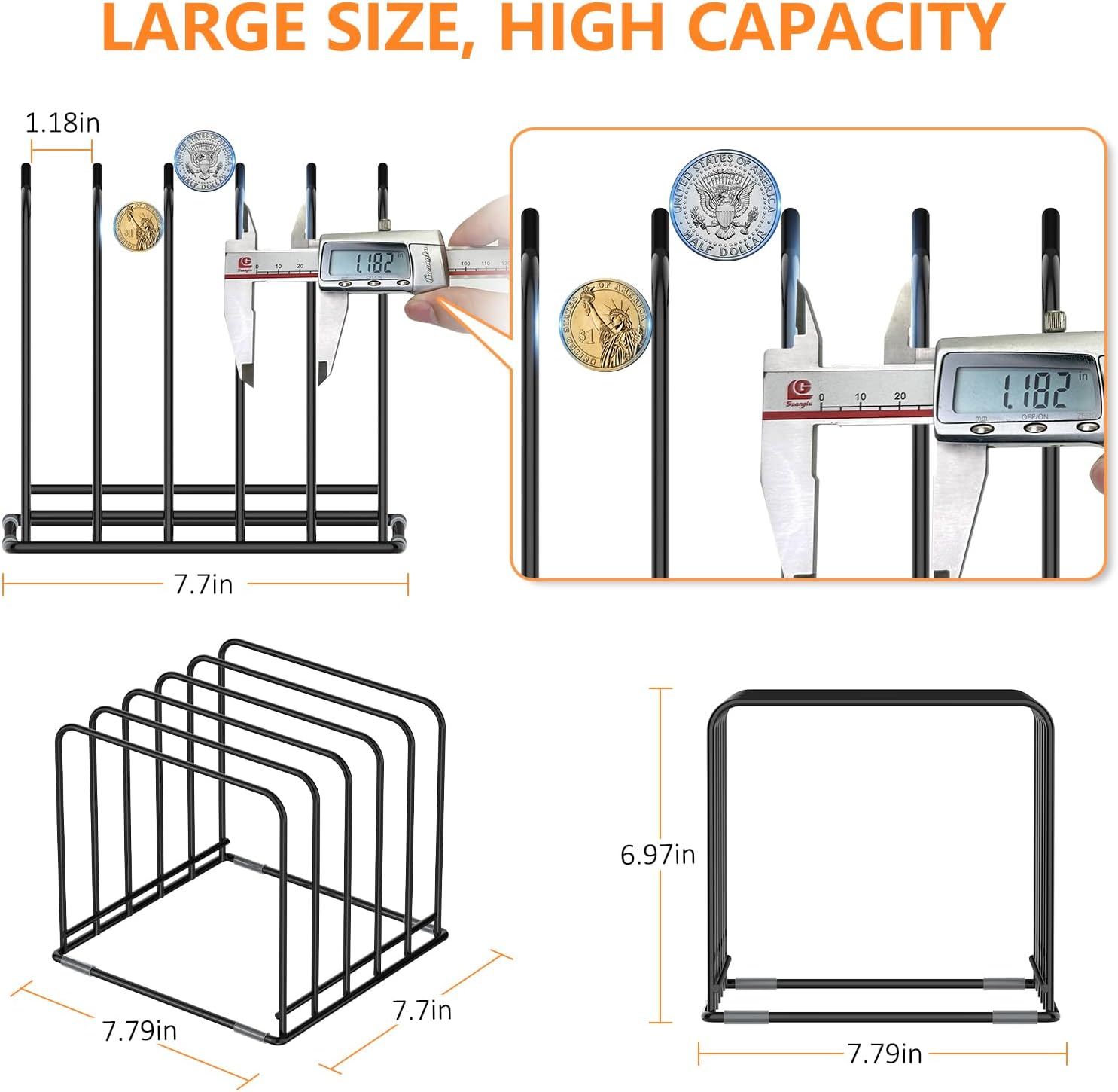 KORRTFID Kitchen Cabinet Organizer, Steel Cookware Holder, Divided Holder with 5 Slots for Skillets, Baking Tray and Chopping Board Rack - Baking Pan Holder Storage (1 PC)