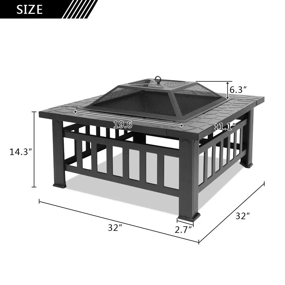 Zimtown Wooden 32 Metal Fire Pit Patio Garden Square
