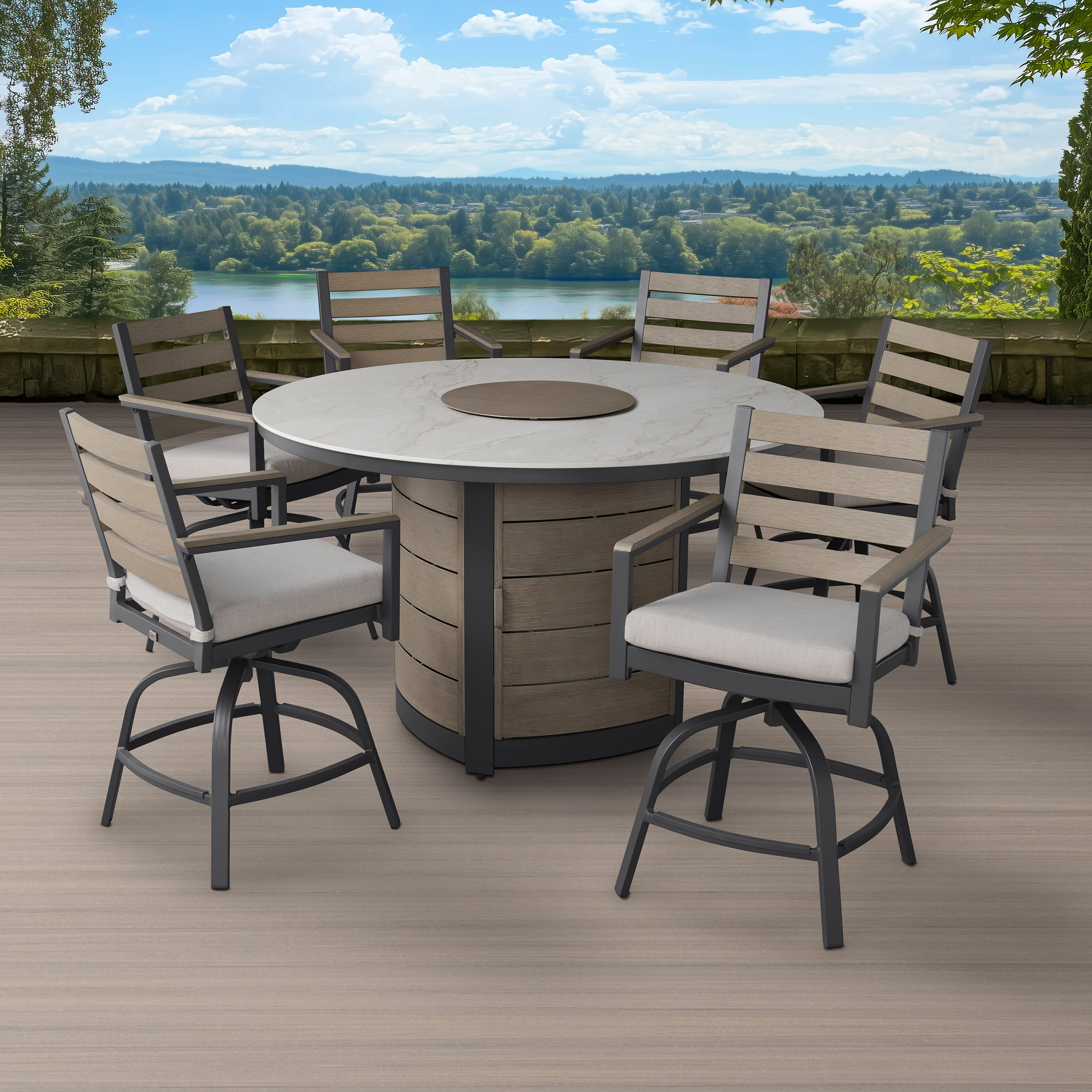 Agio Nicolet 7 - Piece Fire Outdoor Patio High Dining Set