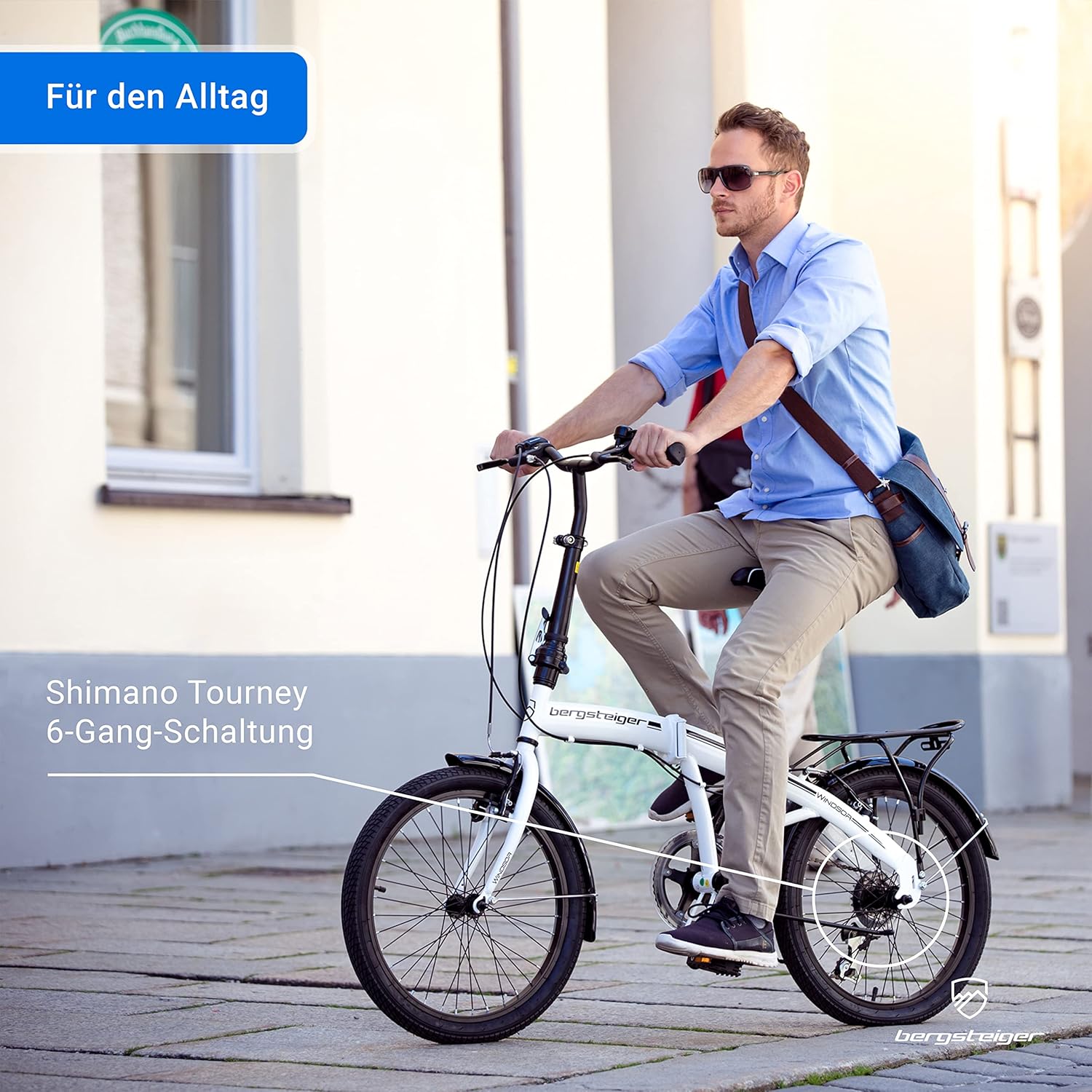 Bergsteiger Windsor 20 Zoll Faltrad, Klapprad, Shimano 6 Gang-Schaltung, LED Batterie-Licht, Quick-Fold-System, Klappfahrrad