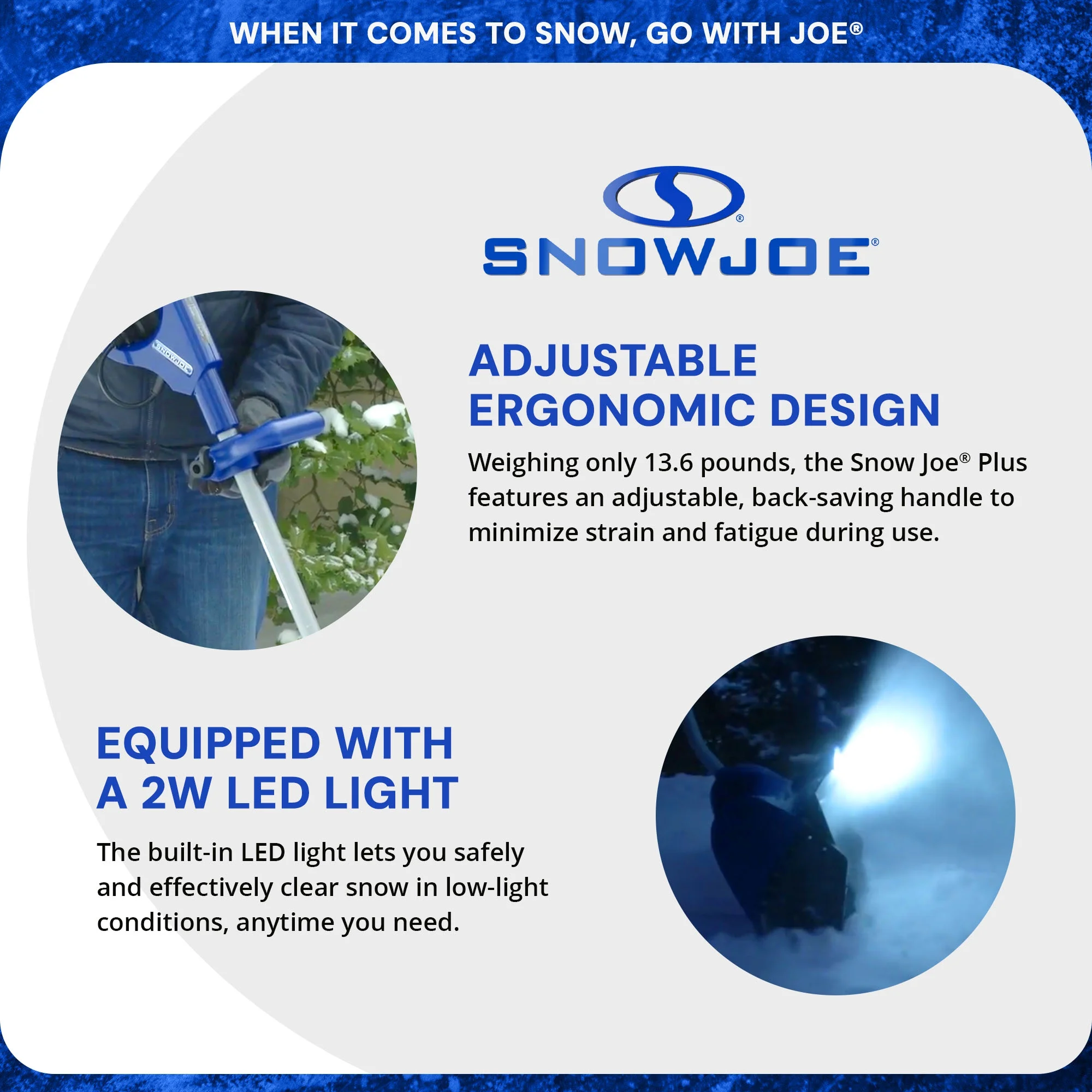 13" 10 Amp Motor Ergonomic Electric Snow Shovel with Headlights, 324E(11" Width) - Image 3
