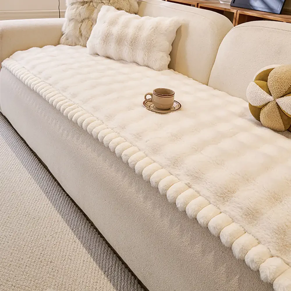 Soft Faux Rabbit Plush Thick Skin-Friendly Non-Slip Couch Cover