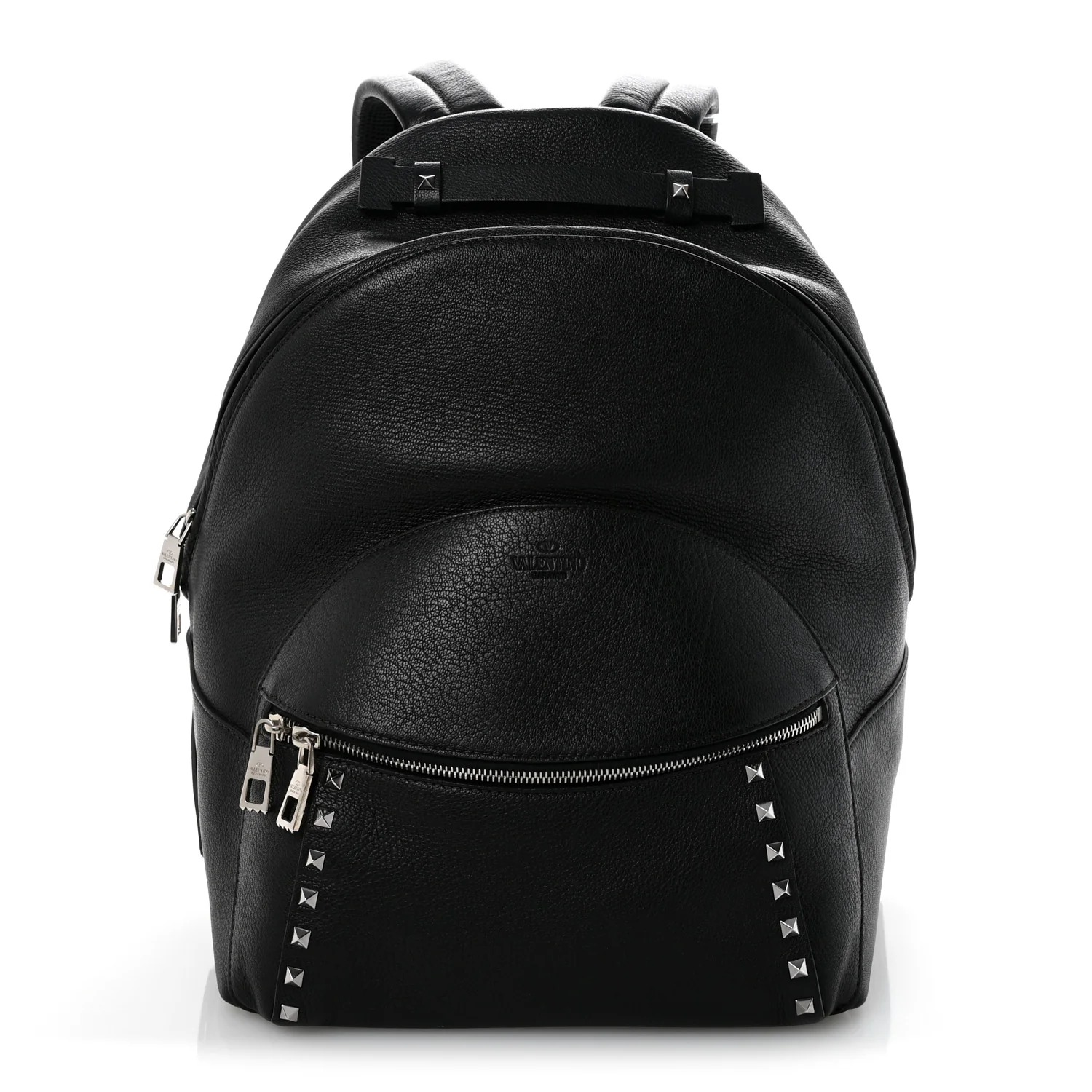 Grained Calfskin Rockstud Backpack Black