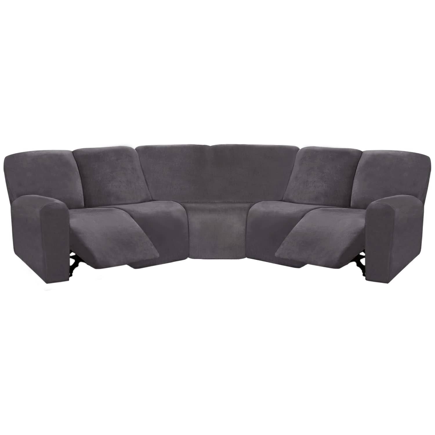 ULTICOR 7-Piece Sectional Sofa Covers, Velvet Stretch Reclining Couch Covers for Reclining L Shape Sofa, Thick, Soft, Washable (Dark Grey, 5 Seat