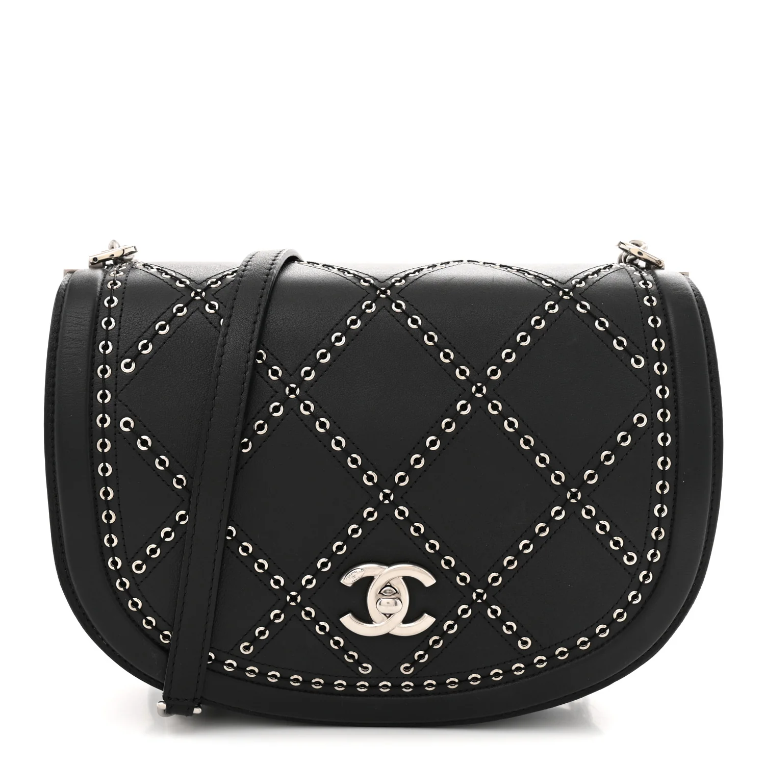 Calfskin Coco Eyelets Small Flap Bag Black