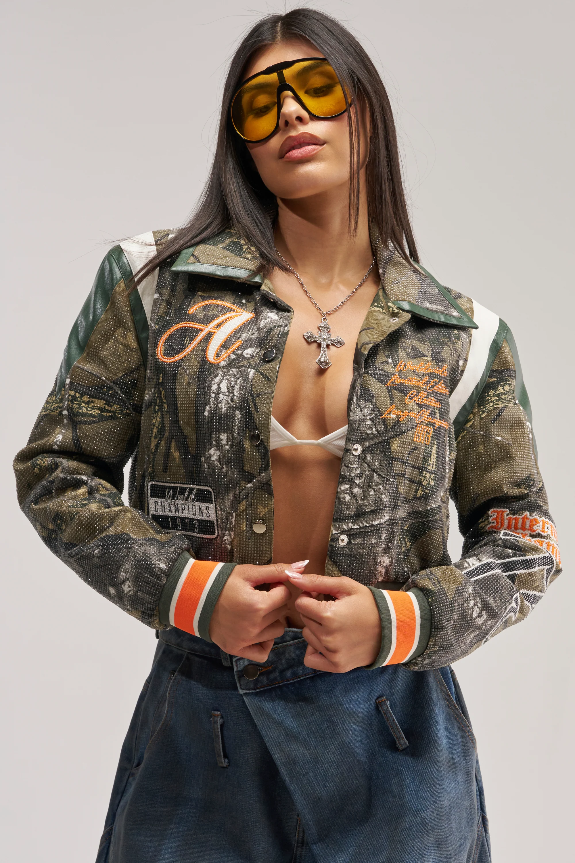TAPPED IN RHINESTONE BOMBER - Akira Store