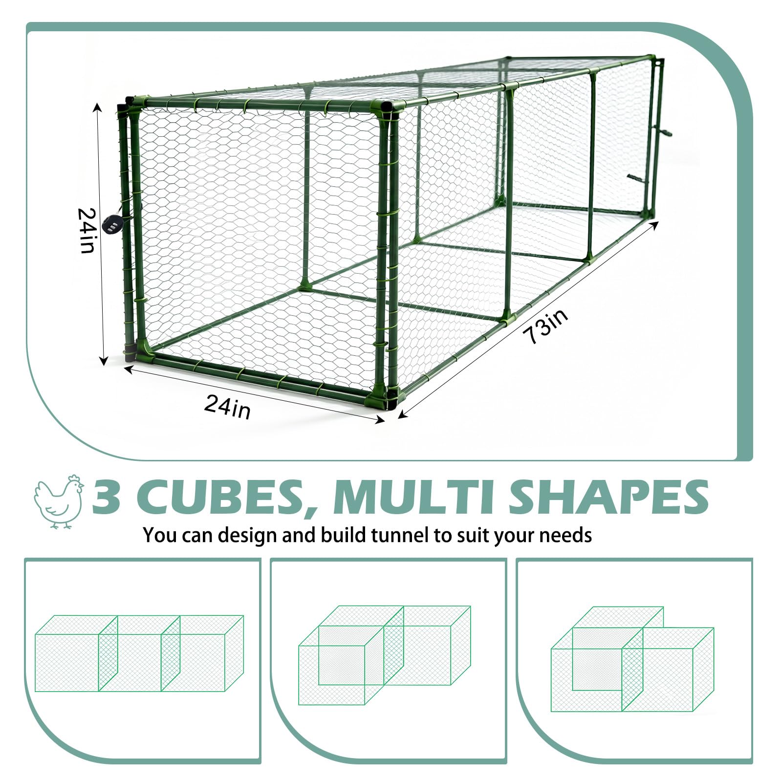 Heavy Duty Chicken Tunnel - 6-Section Portable Chicken Run with PVC Coated Wire Mesh & Steel Frame, Outdoor DIY Chicken Tunnel for Yard, Predator-Proof (1, 73 * 24 * 24 inches)