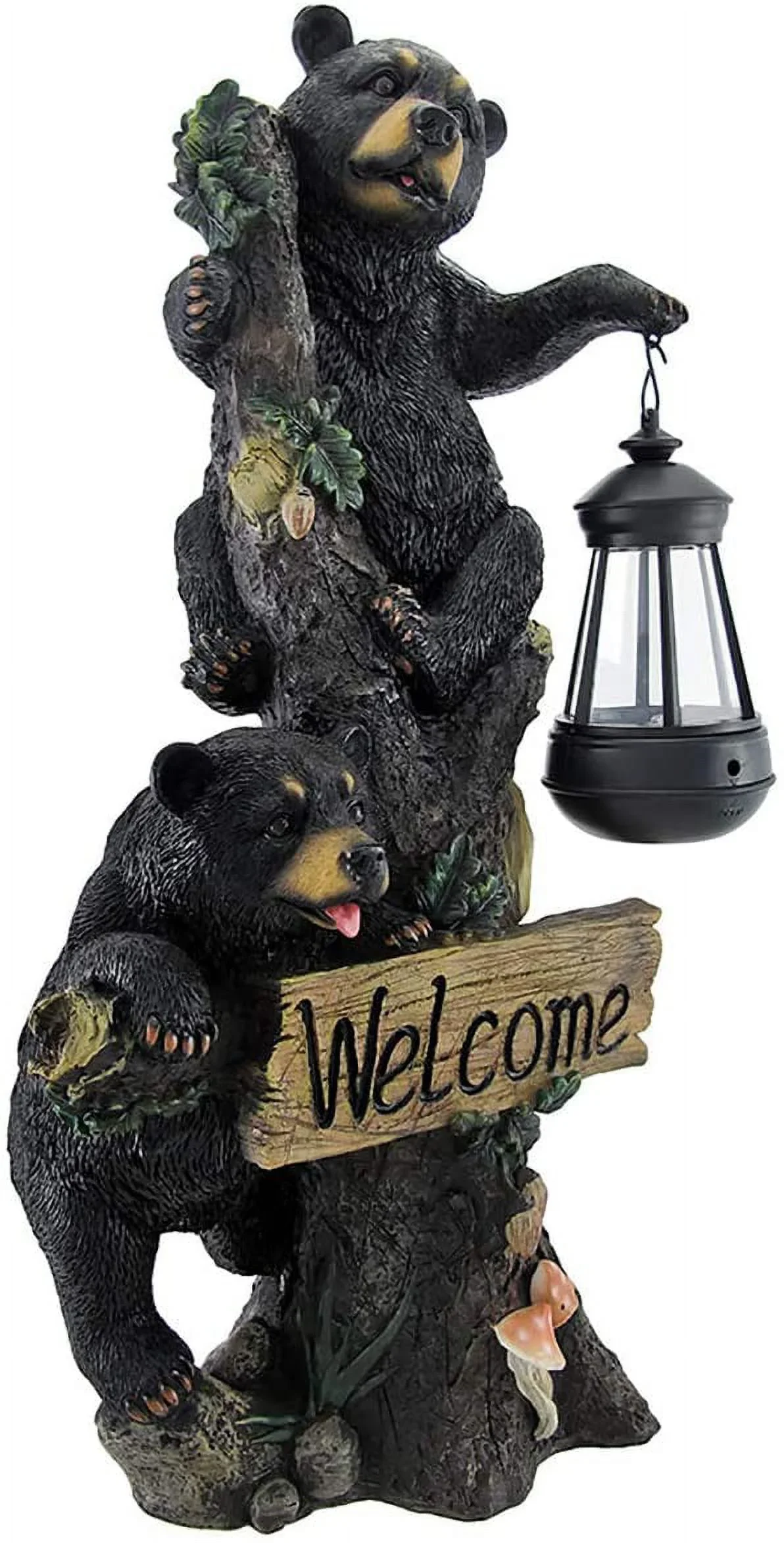 DWK Twin Bears Climbing a Tree Outdoor 18 Porch Sign and Solar LED Light Lamp Outdoor Home Garden Decor Bear Statues