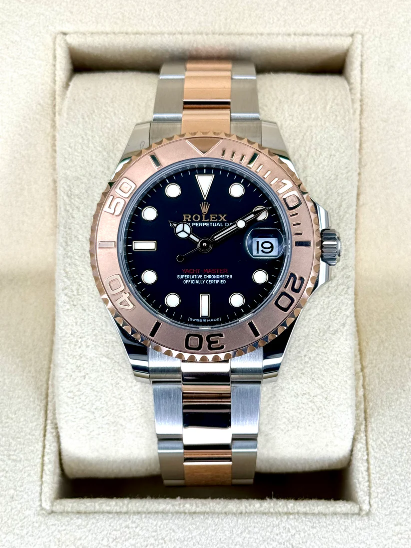 [Super Clone]RLX Yacht-Master 37mm Steel and Everose Gold Watch - Black Dial - Oyster Bracelet 268621