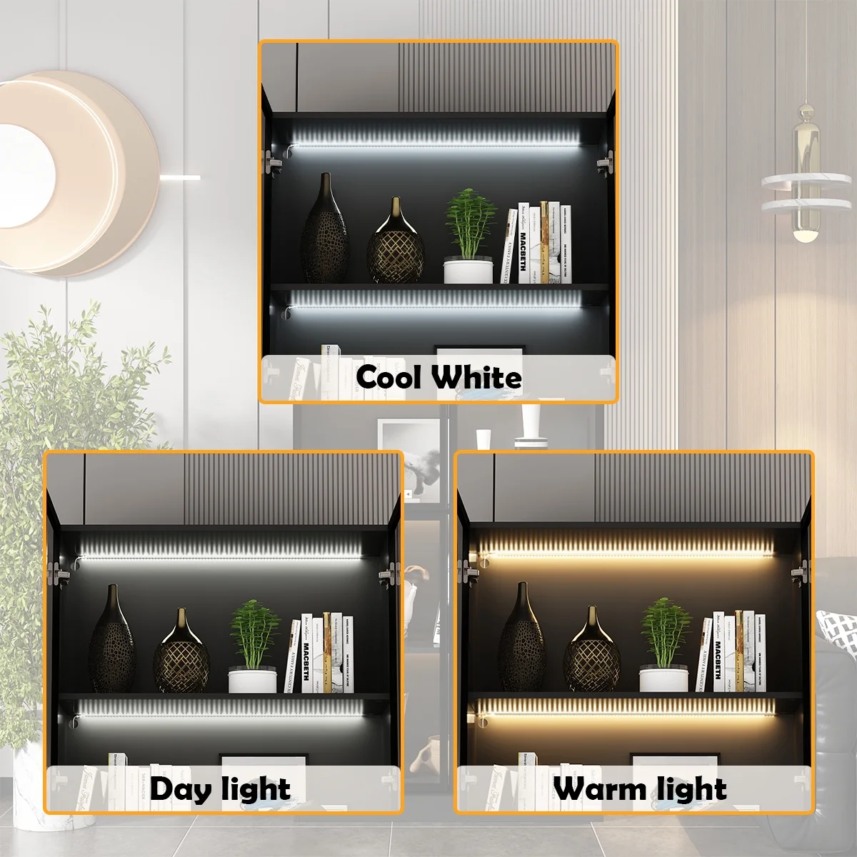 Bookcases Organizer with LED Lights, Heavy Duty Display Cabinet with Glass Door for Living Room, 31.5" Wide(31.5 in, 5-Tier) - Image 4