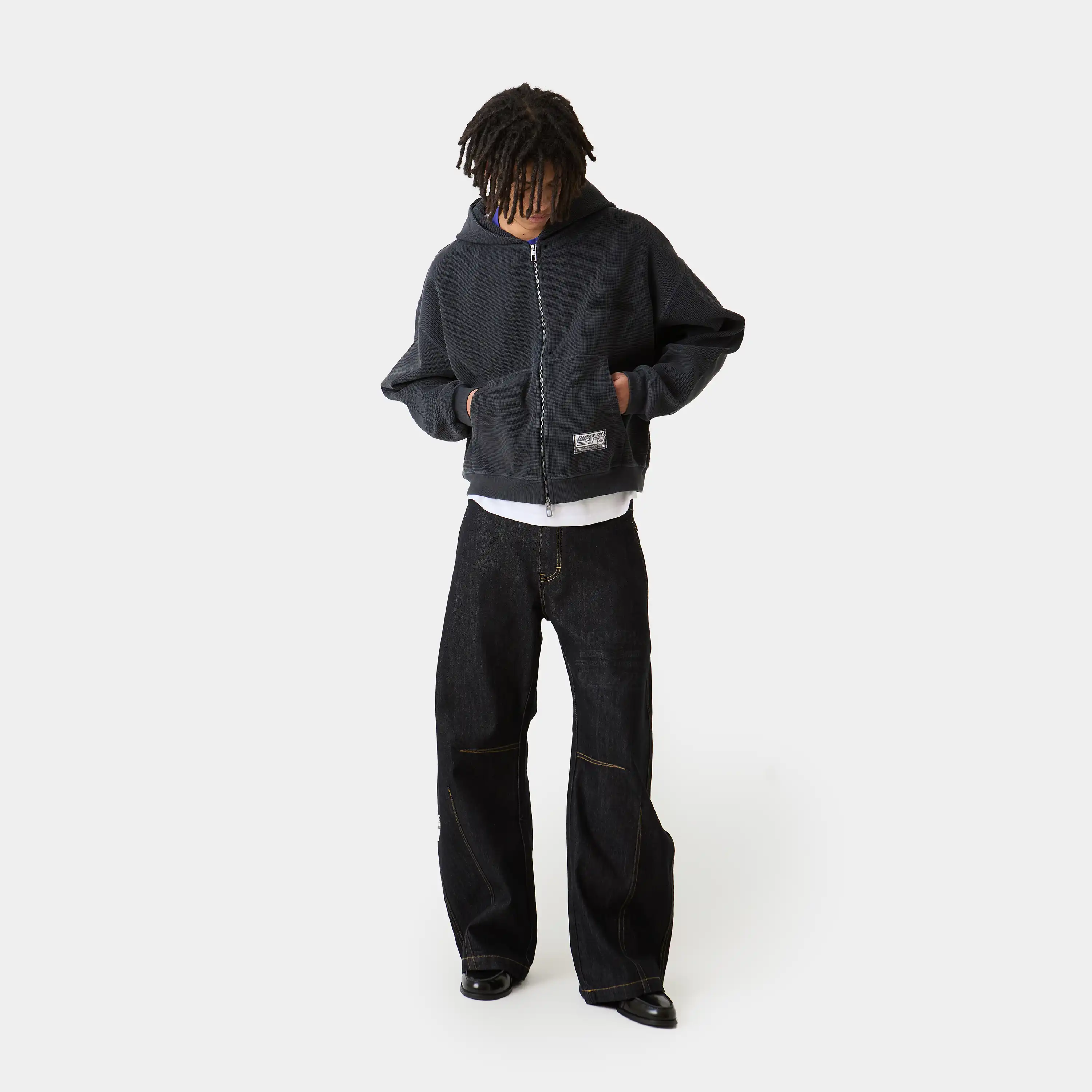 Waffle Navy Croped Boxy Full Zip