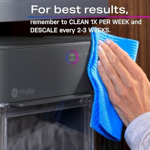 Machine à glaçons GE Profile Opal 2.0 XL avec réservoir de 3,8 litres, glaçons en pépites croquants et faciles à mâcher, pelle incluse, 17 kg en 24 heures, avec Wi-Fi et fonctionnalités intelligentes, en acier inoxydable.