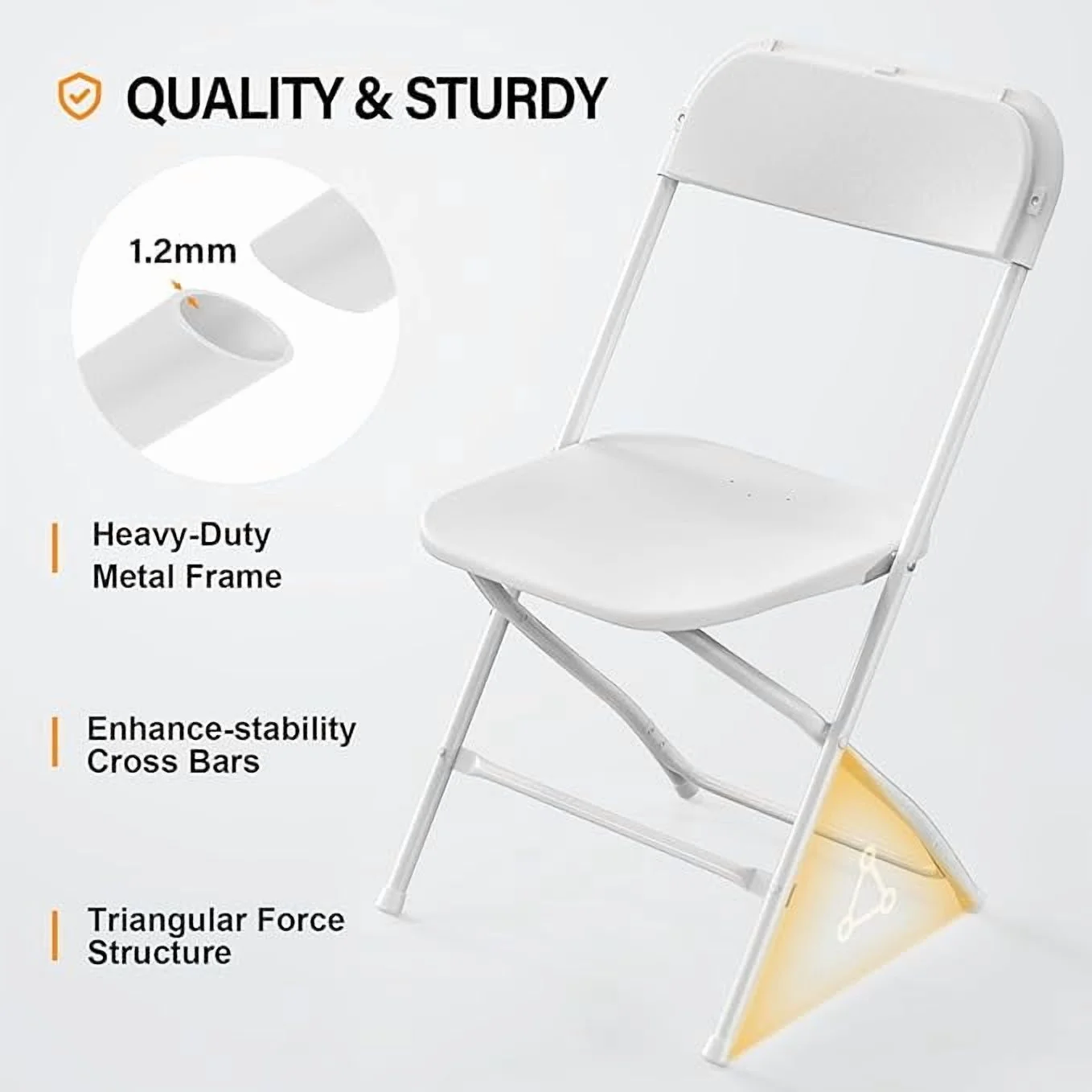 Matladin 20 - Pack White Plastic Folding Chair, Outdoor Portable Stackable Commercial Seat with Steel Frame for All Occasions, 350 lb Capacity