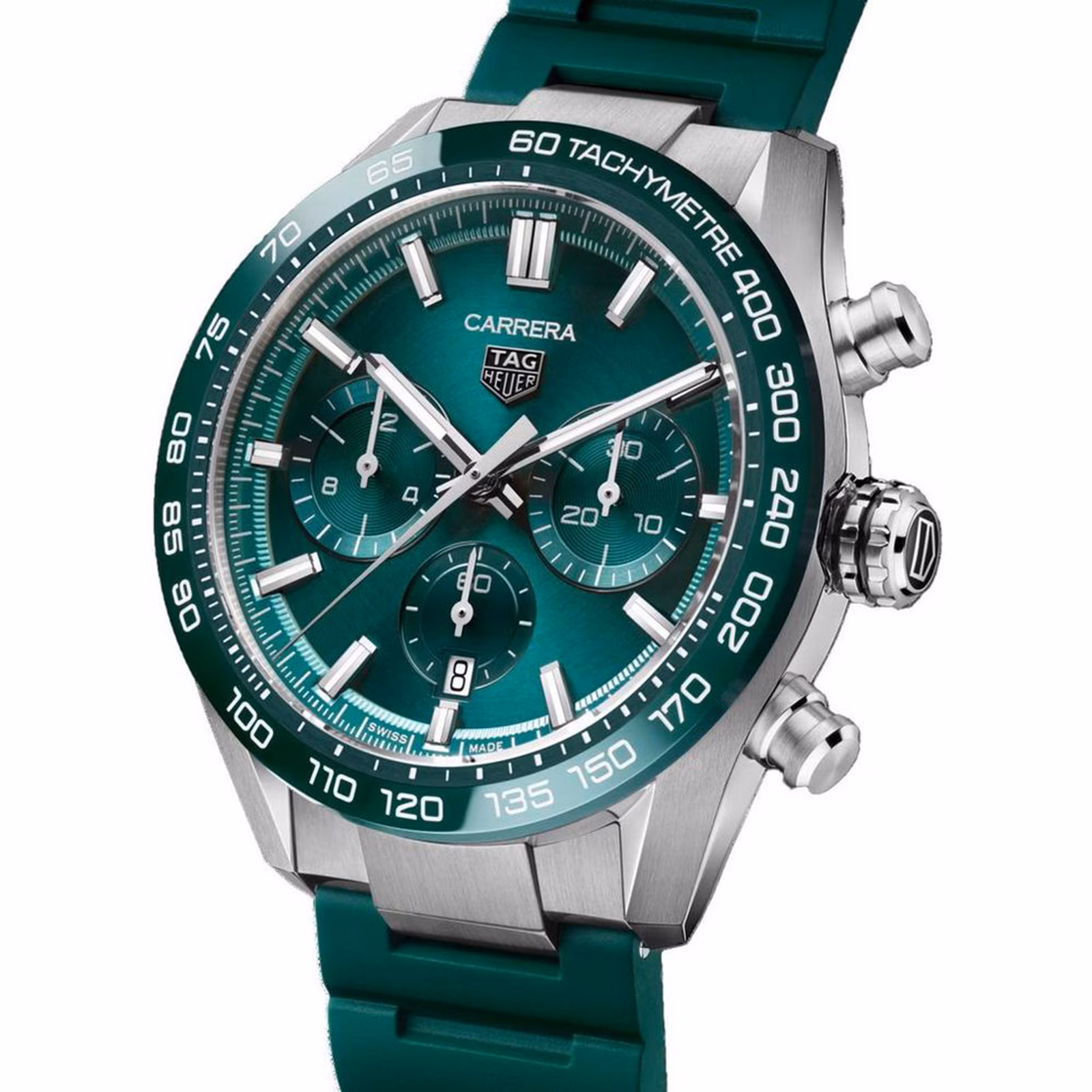 【Super Clone】TAG Heuer Carrera Chronograph 44mm Mens Watch Green Rubber CBN2A1N.FT6238
