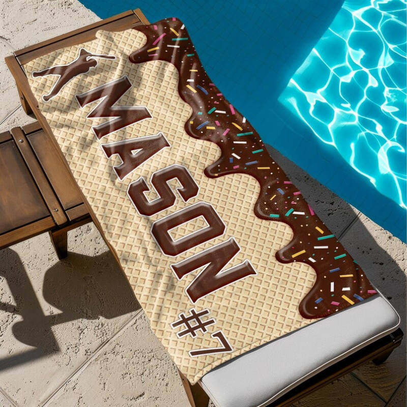 Personalized oversized vintage beach towel with custom monogram and ice cream drip pattern - 30x60inch, suitable for pool, holiday gift, made of microfiber, fits size S, customizable with name/initials - wanlinfang