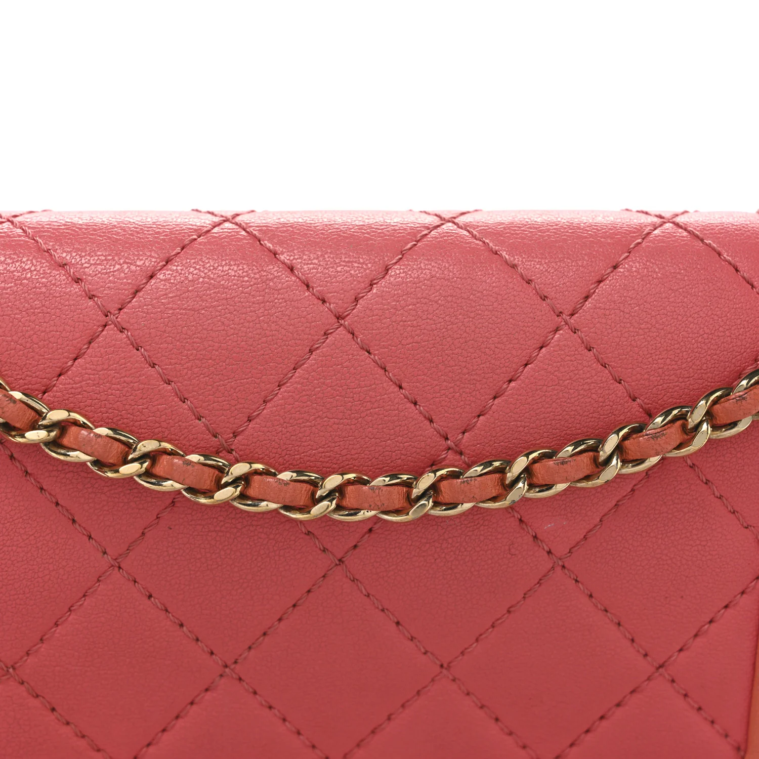 Shiny Sheepskin Quilted Vintage Mademoiselle Flap Coral Orange