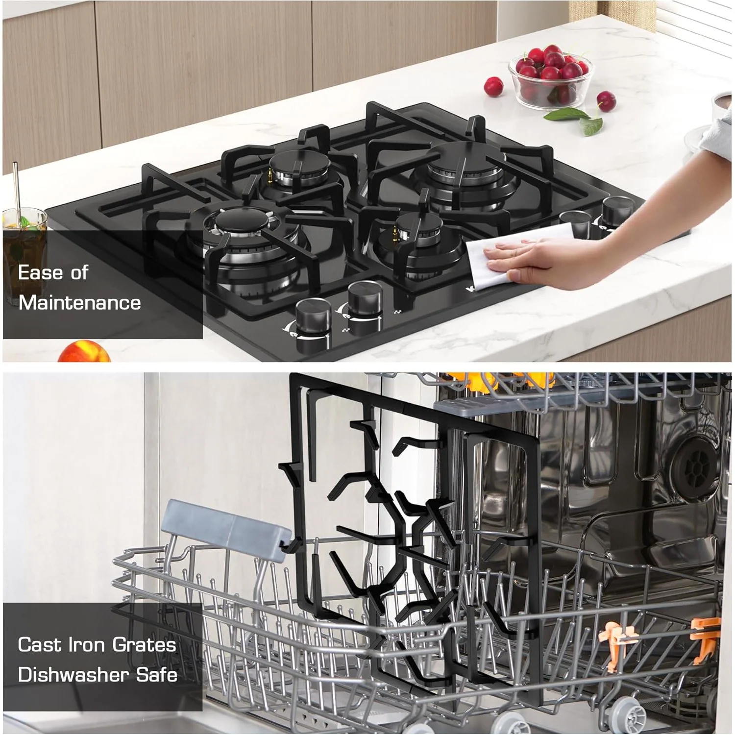 24 Inch Black Gas Cooktop Built-in Dual Fuel Natural Gas Propane Stove 4 Burner Convertible Cooktop with Thermocouple Protection - Image 5