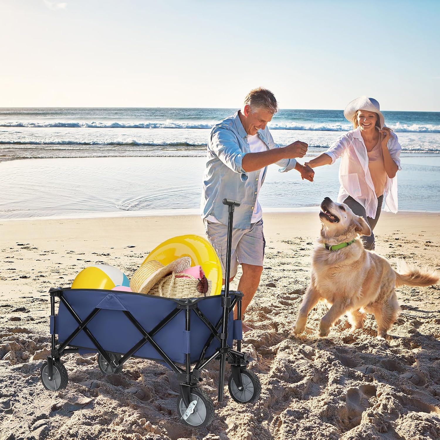 Collapsible Wagon, Beach with Big Wheels for Sand, Grocery Wagon with All-Terrain Wheels for Garden Shopping, Park Picnic, Camping, Beach Trip