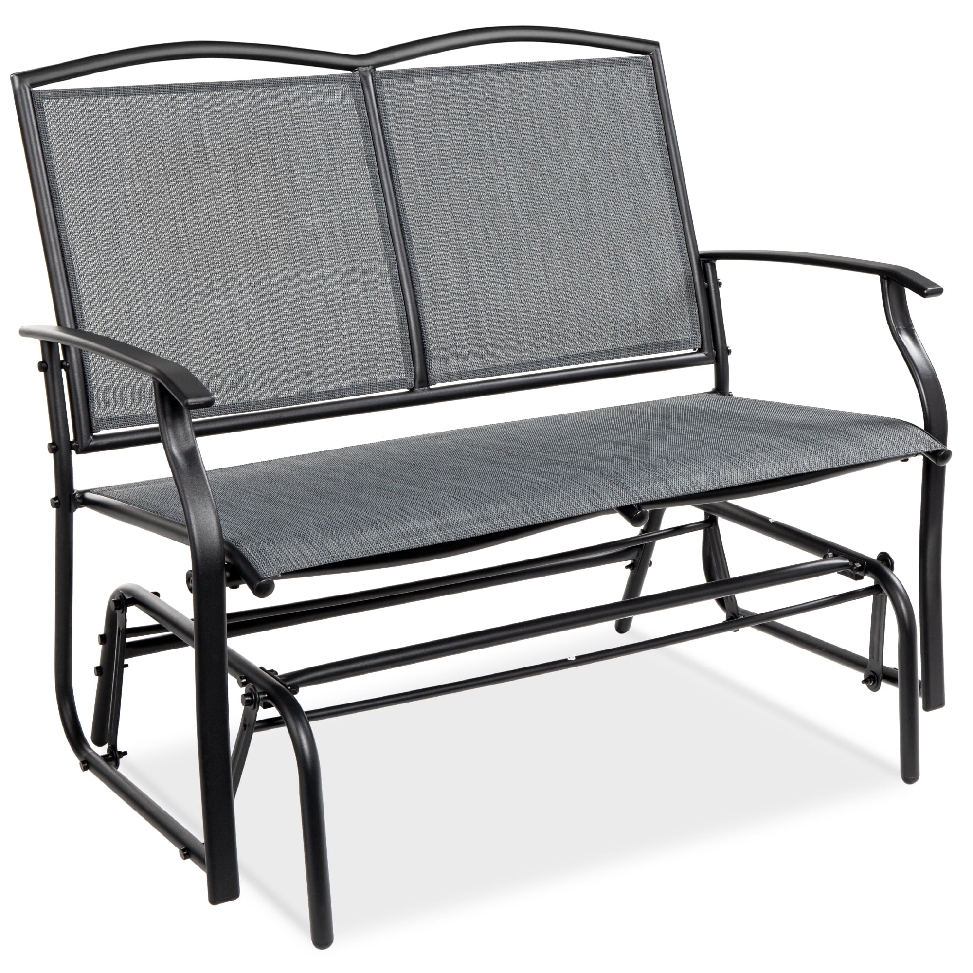 2-Person Outdoor Swing Glider, Steel Patio Loveseat, Bench Rocker w/ Armrests Gray(Gray) - Image 2