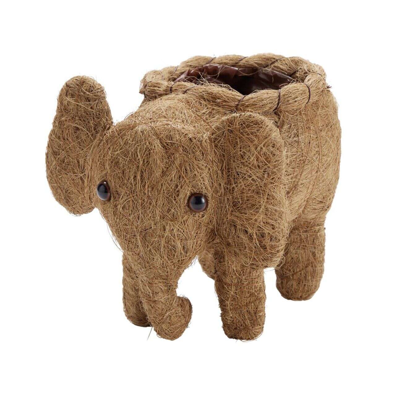 Pot de fleur forme éléphant fibre de coco et métal marron 24x13xH17cm