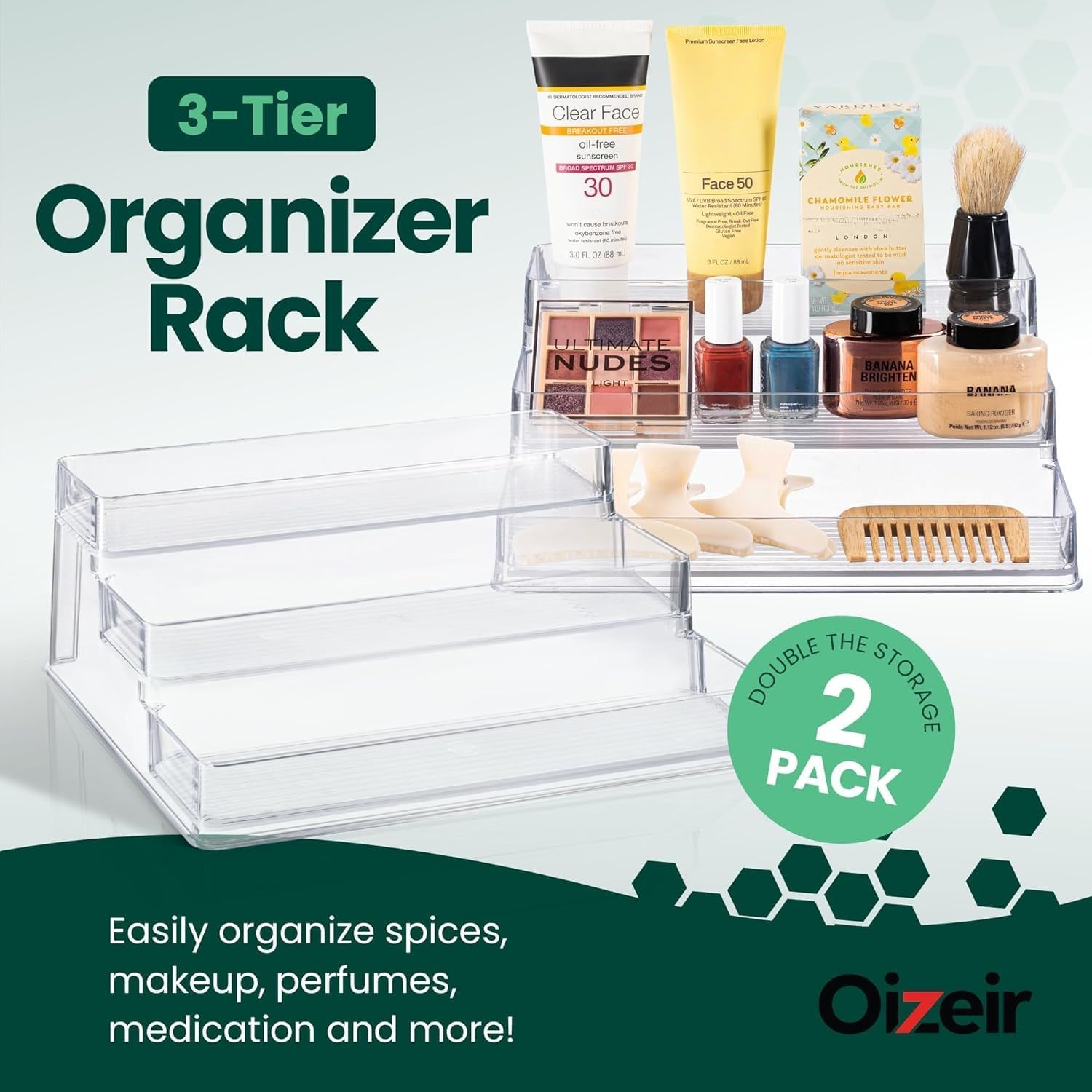 Oizeir Clear Acrylic 3-Tier Spice Rack, Cabinet Pantry Organizer