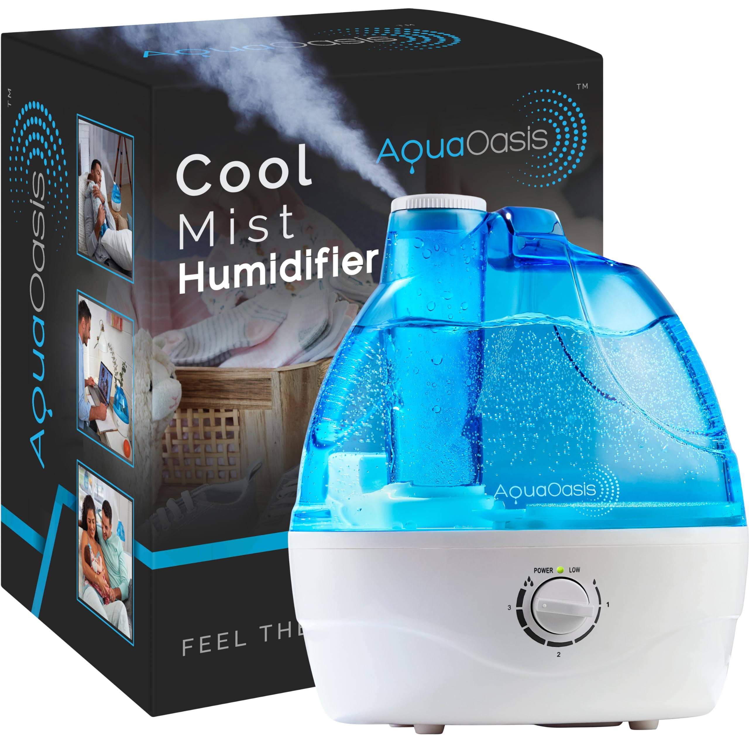 Aquaoasis Cool Mist Humidifier {2.2L Water Tank} Quiet Ultrasonic Humidifiers for Bedroom & Large Room - Adjustable -360 Rotation Nozzle, Auto-Shut