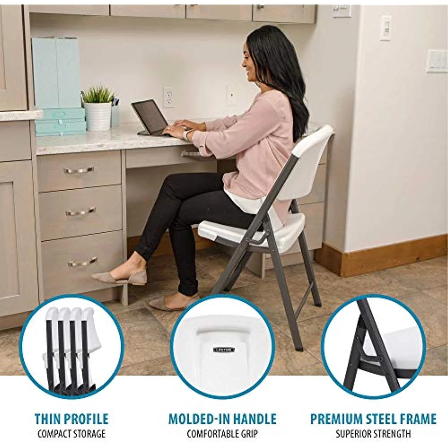 Lifetime Commercial Grade Folding Chairs, 6 Pack, Adult Sized, White Granite (80747)