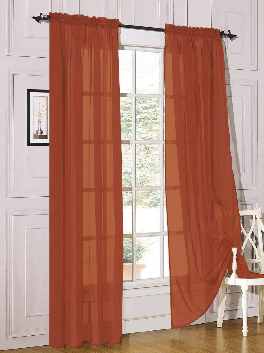Decotex 2 Piece Sheer Voile Light Filtering Rod Pocket Window Curtain Panel Drape Set Available in A Variety of Sizes and Colors (54