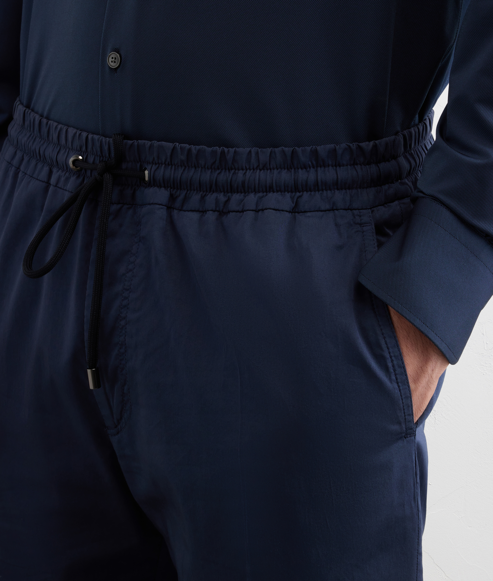 NAVY BLUE SOFT TOUCH COTTON POPLIN DRAWSTRING TROUSERS