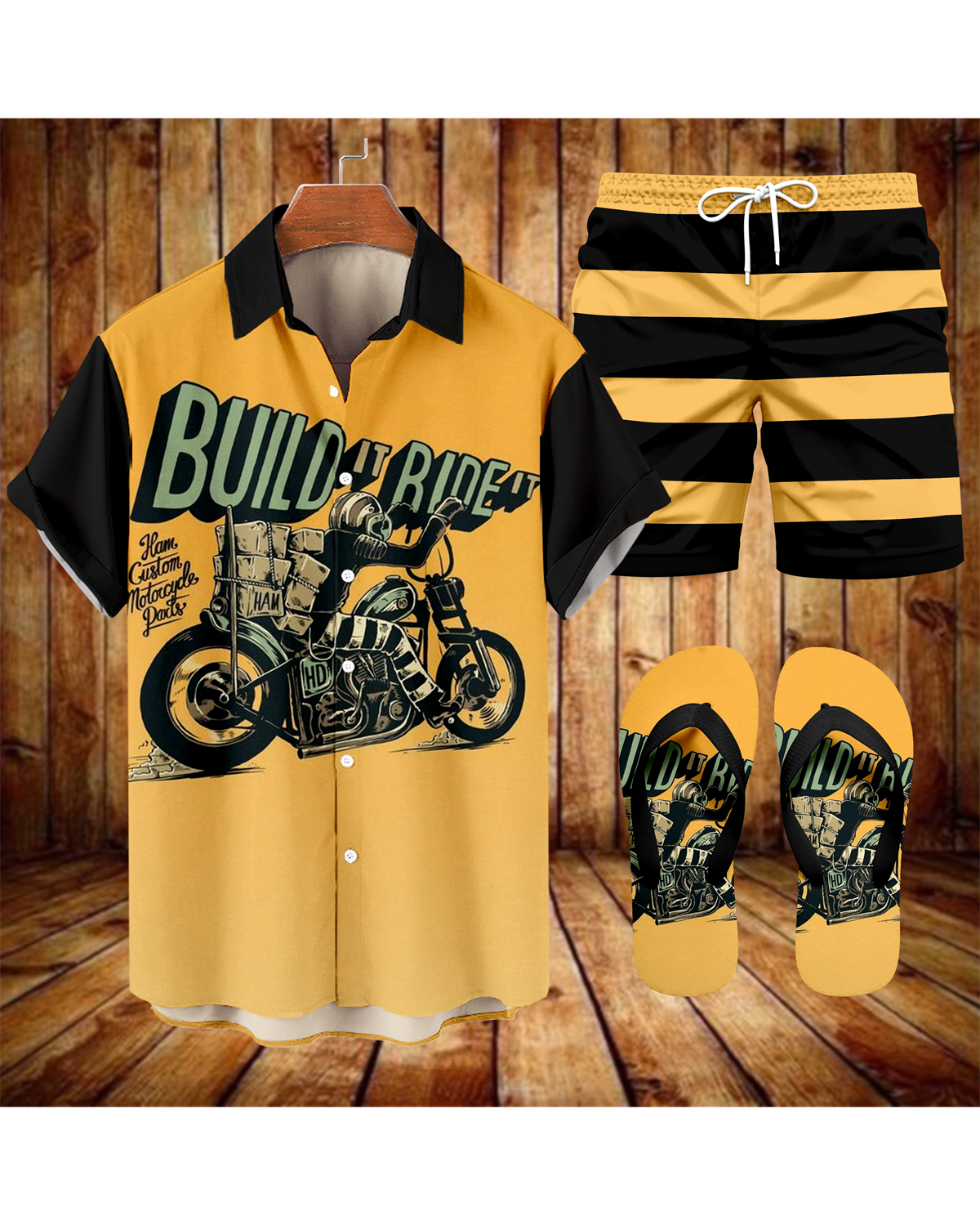 Ensemble trois pièces Suitmens pour homme, chemise imprimée moto modifiée 070