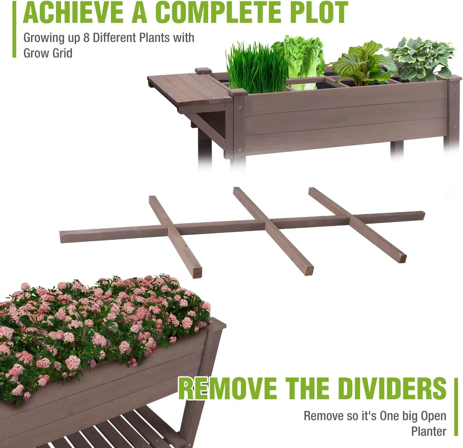 MEDEHOO Elevated Wooden Planter Box with Locking Casters - 52.7 L x 22 W x 30 H Raised Garden Bed, Removable Liner & 230lb Weight Capacity for Outdoor Plants