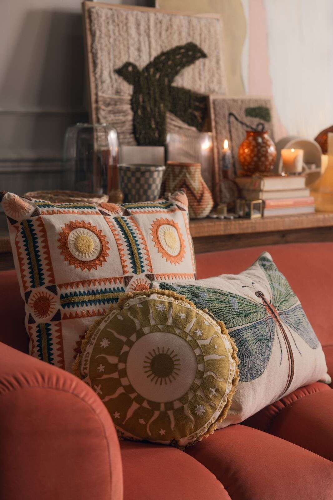 Grijsblauw jacquard kussen dragonfly