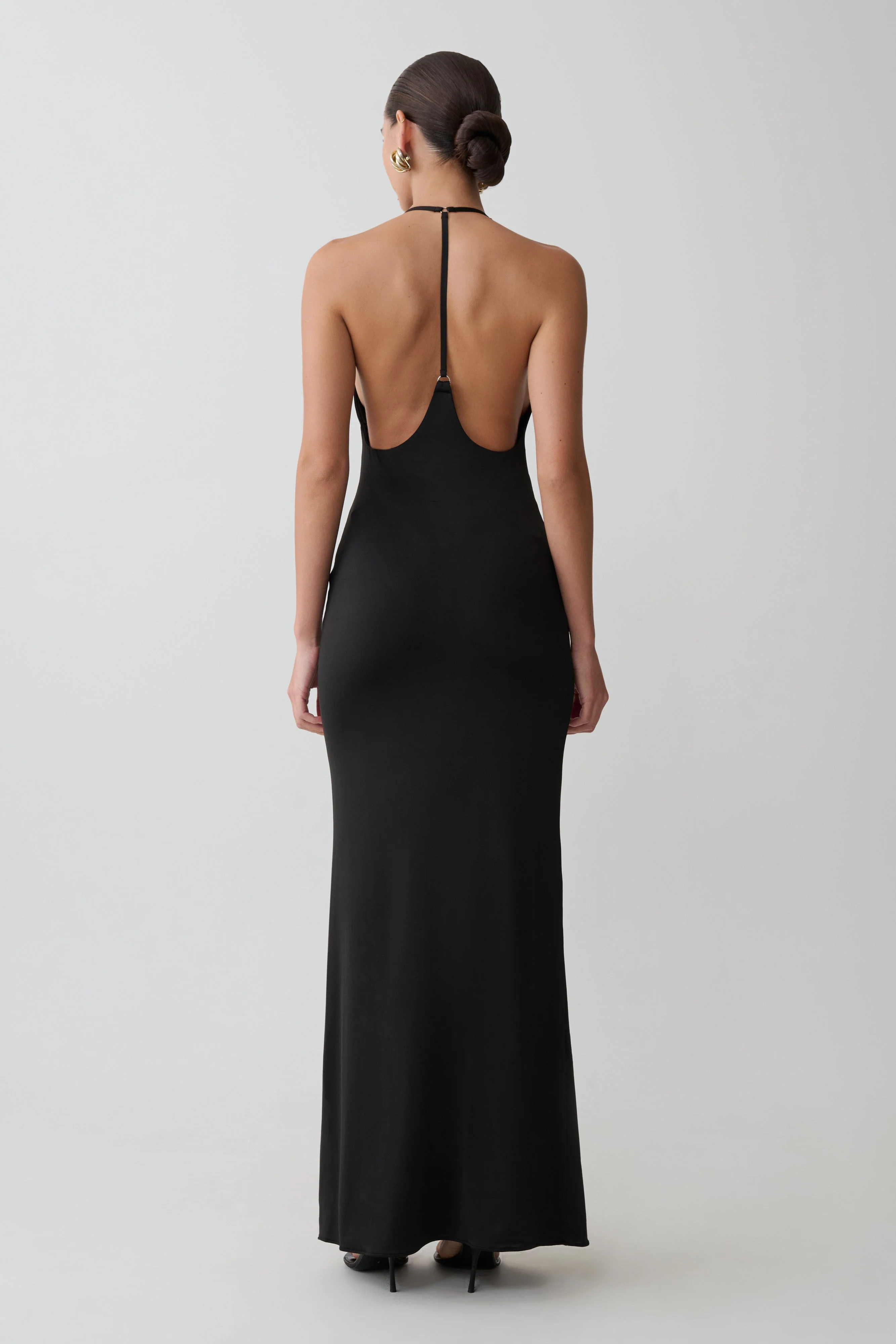 Hana Slinky Plunge Maxi Dress - Black