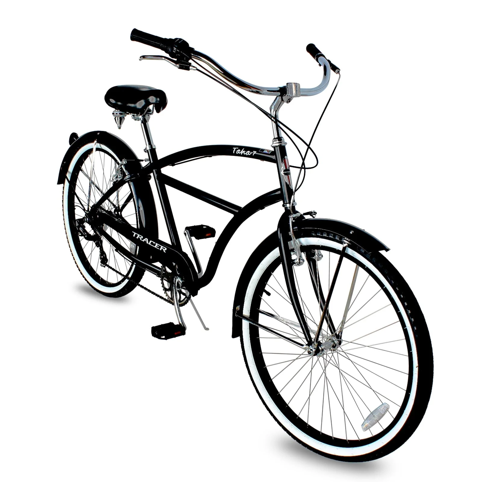 TRACER TAHA Beach Cruiser Bike for Men, 26 in Wheels, Hi Ten Steel Frame, 7 Speed, Hybrid Bike for Adults, Complete Cruiser Bikes, Coaster Brake, Matte Black