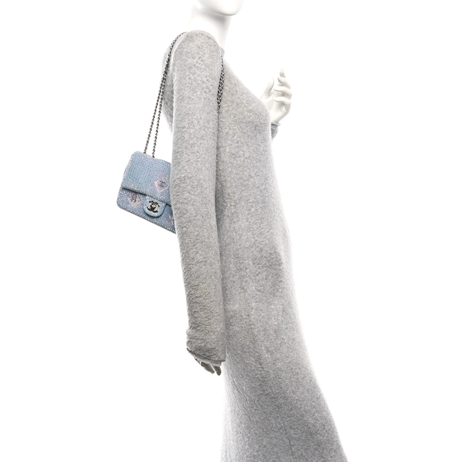 Denim Strass Evening Flap Bag Blue