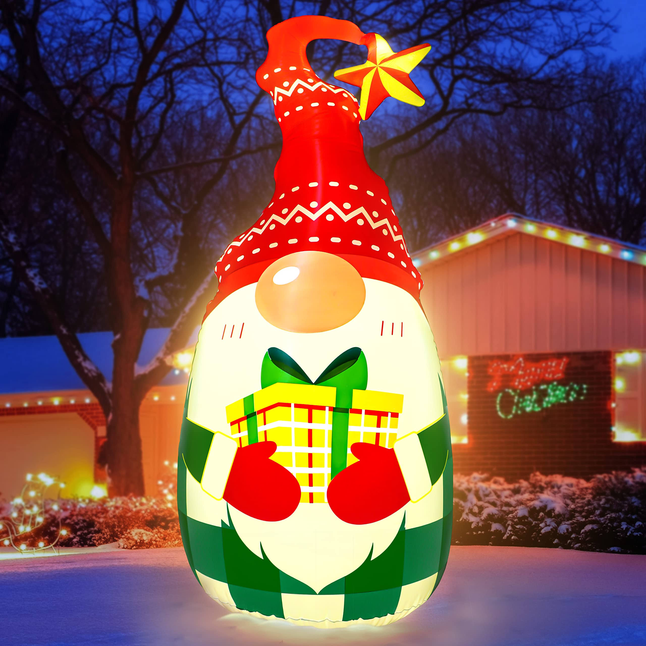 5ft Christmas Inflatables Decorations Outdoor - Blow Up Gnome Tumbler Xmas/Winter Holiday/Happy New Year 2022 Display Indoor Party Decor Supplies