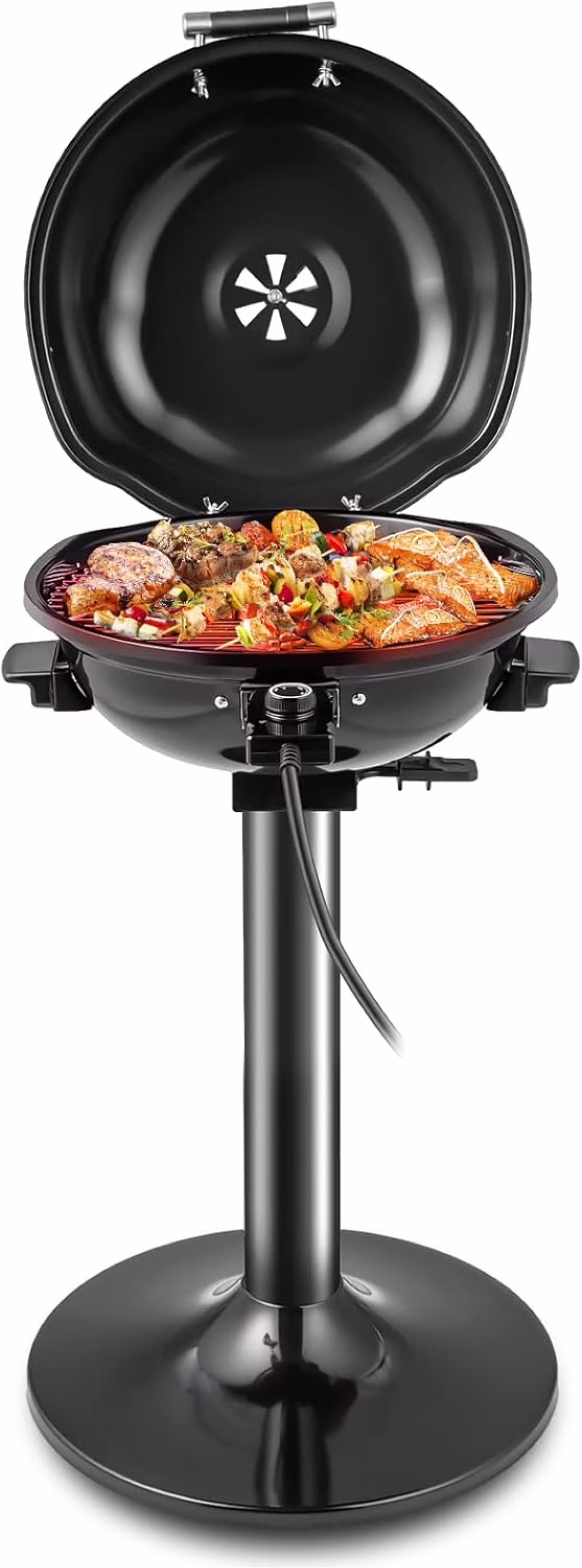 ZZJP 1600W Portable Electric Grill Outdoor BBQ Grill for 15-Serving, Electric Barbecue Grill for Indoor & Outdoor Use, Portable Stand BBQ Grill for Patio Balcony Kitchen Garden (Black)