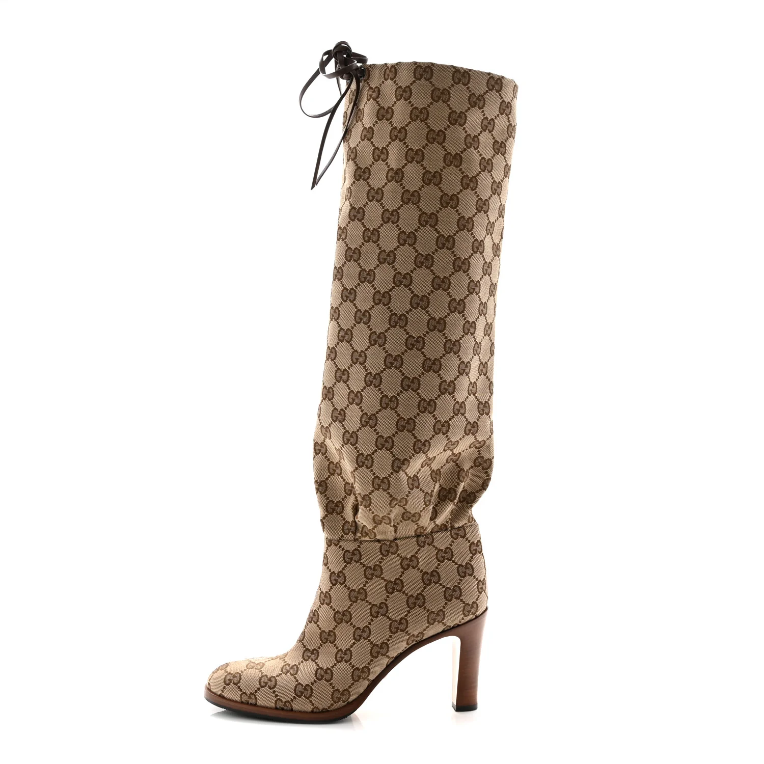 Monogram Malaga Kid Lisa Mid Heel Boots 37 Beige Ebony