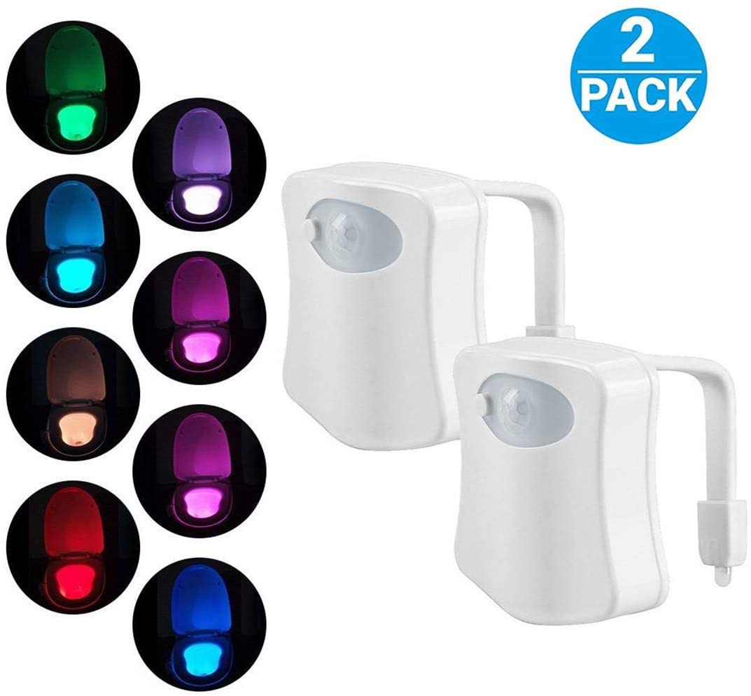 ZEZHOU Original Toilet Night Light 2 Pack, Motion Sensor Activated LED Lamp, Fun 8 Colors Changing Bathroom Nightlight Add on Toilet