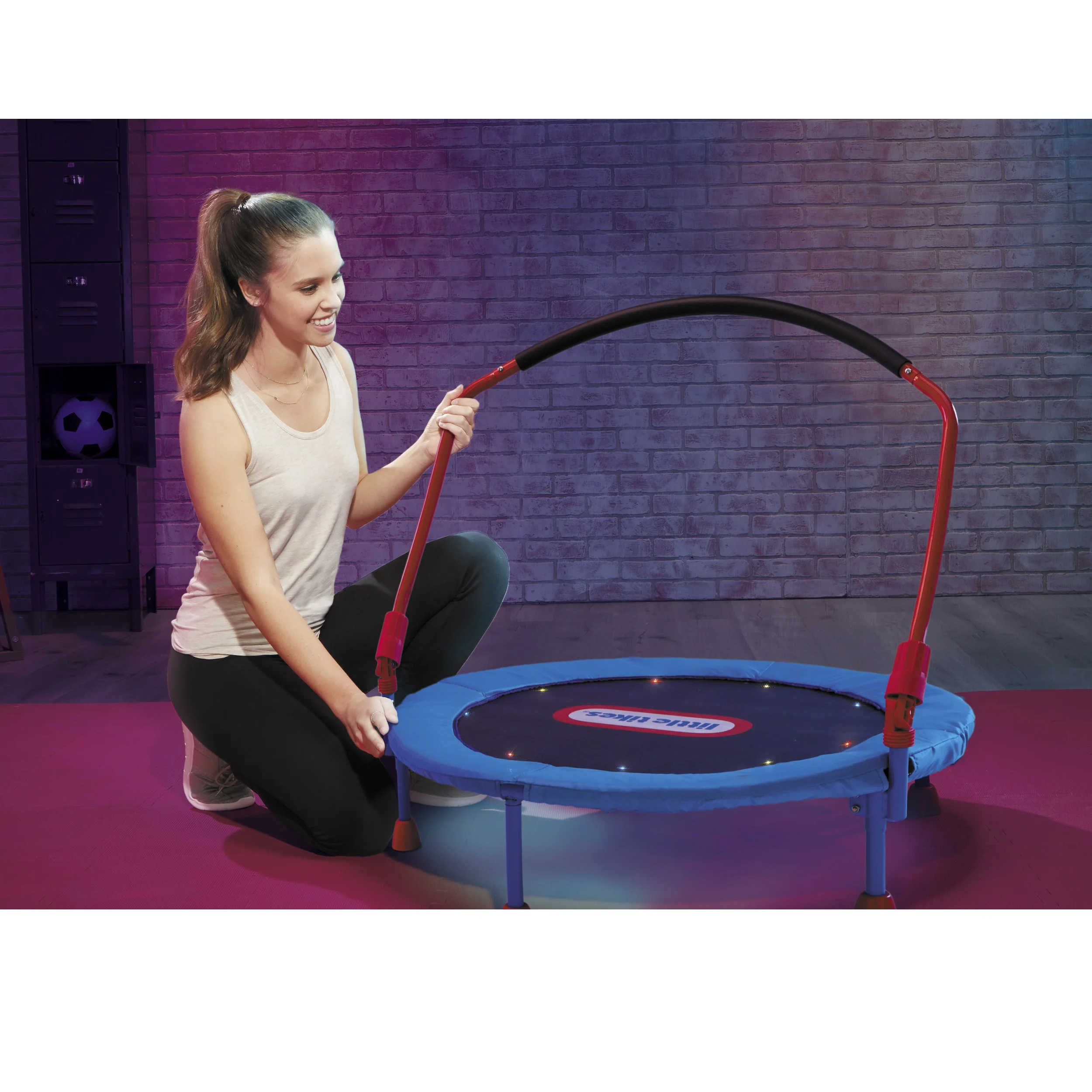 Light Up Easy Store 3 Foot Trampoline, with Hand Rail, Blue Image 4