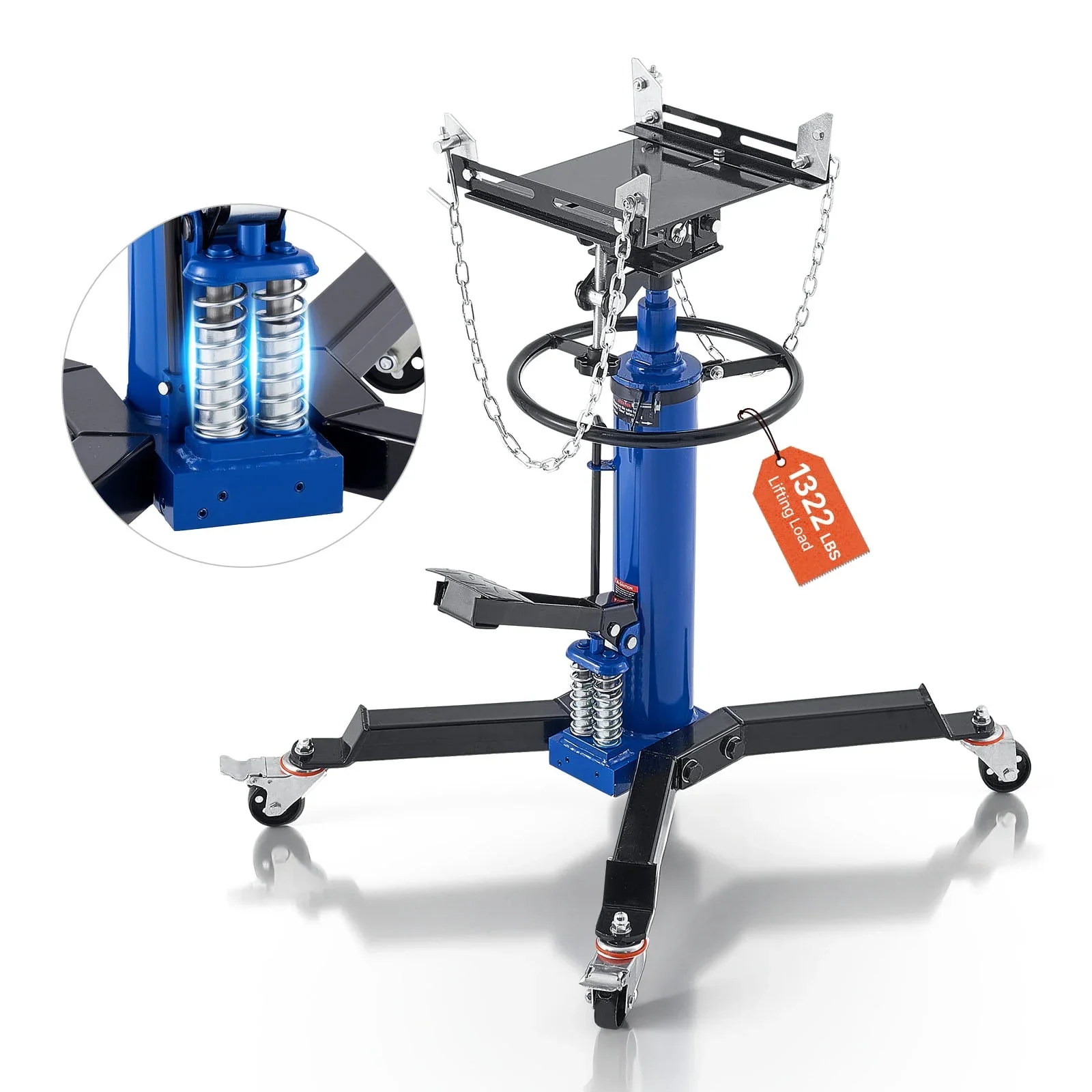 VEVOR 0.6-Ton/1322 lb Hydraulic Transmission Jack, Dual Telescopic Lift, Foot Pedal, 34.6-69.3 Inch Height