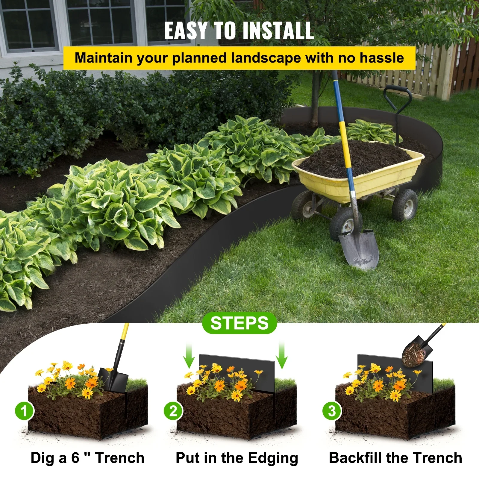BENTISM Landscape Edging Terrace Board 80 ft Length 10 inch Depth Lawn Garden