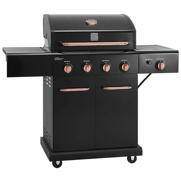 4 Burner Propane Gas Grill with Side Searing Burner in Black with Copper Accent Image 5