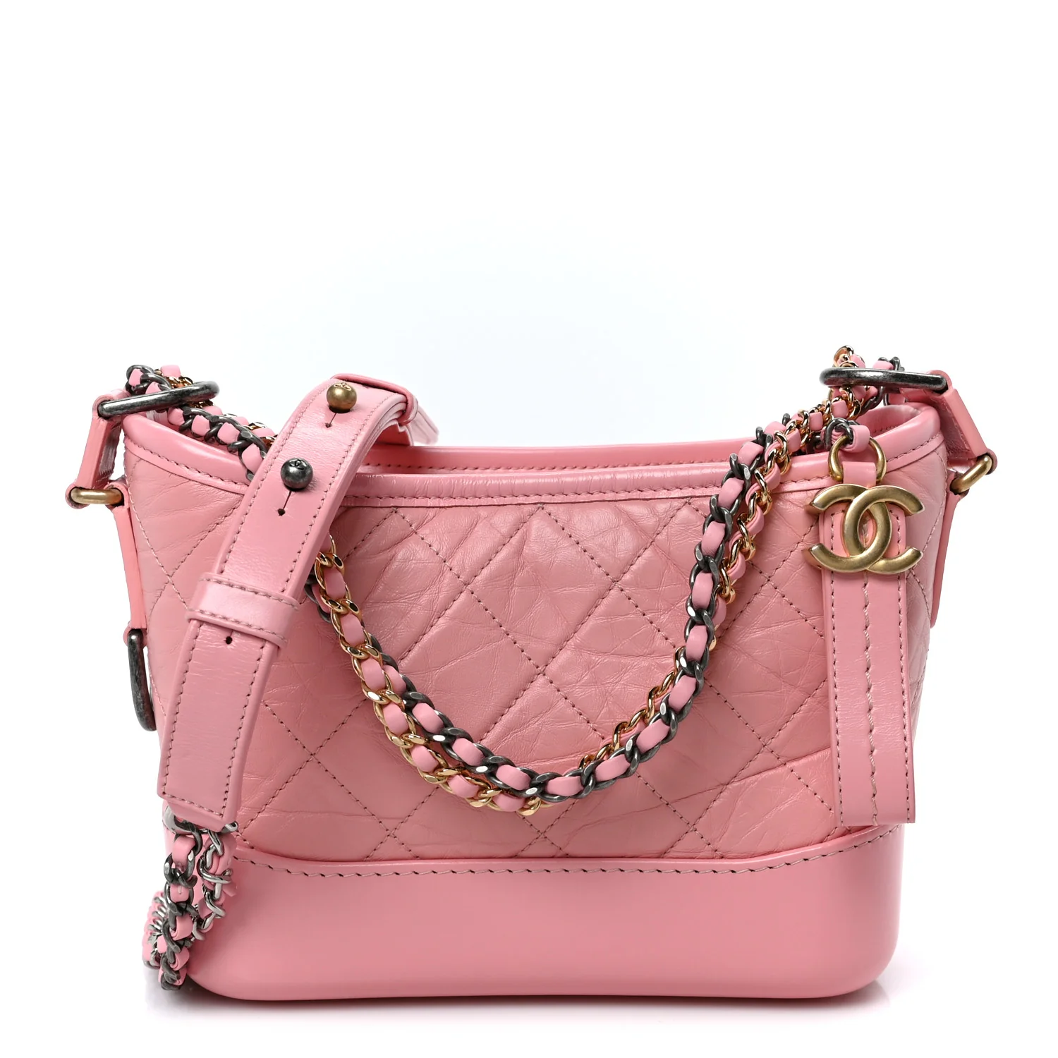 Aged Calfskin Quilted Small Gabrielle Hobo Pink