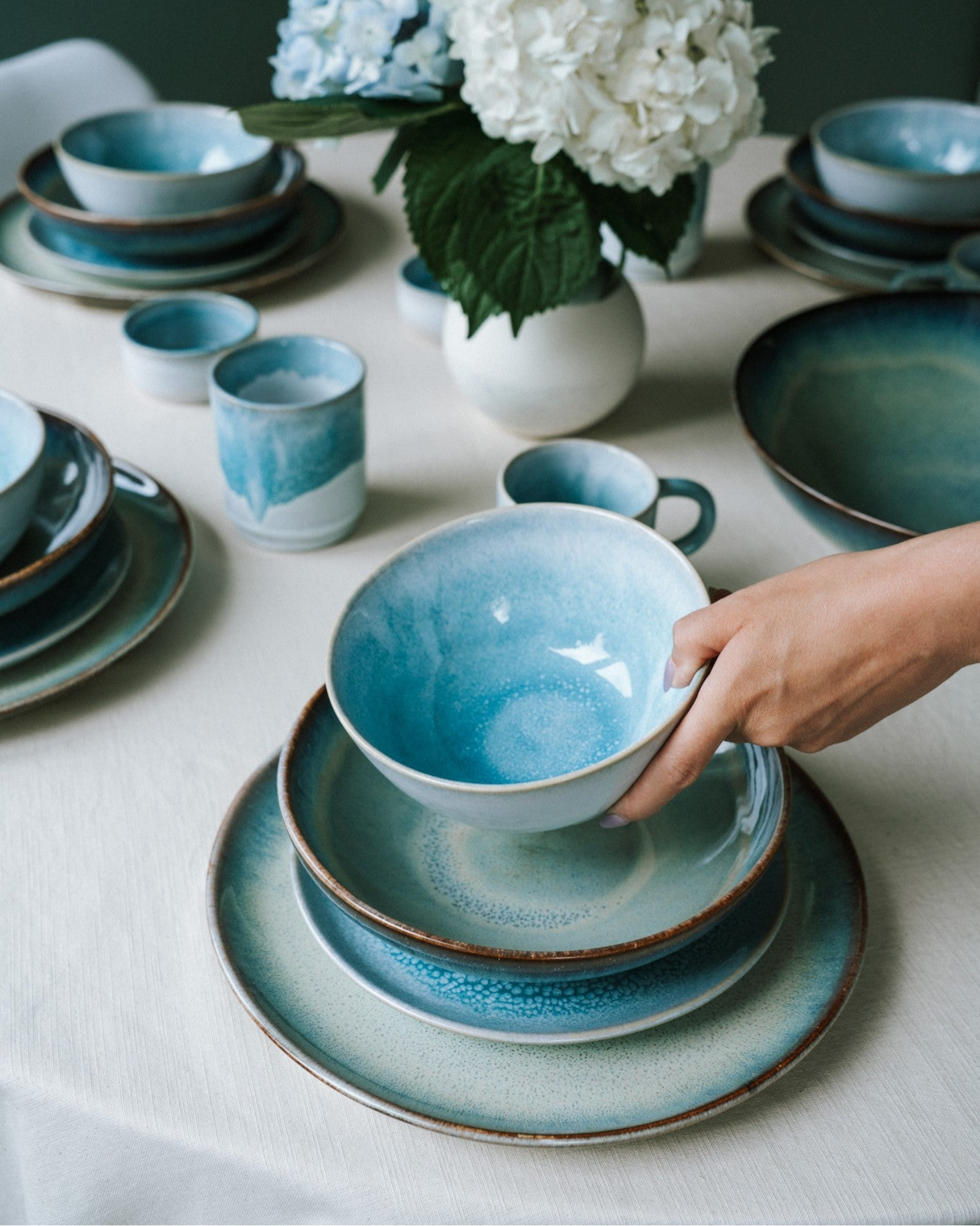 TABLEWARE SET CLASSIC SOFT TIDE AQUA GREEN-BLUE 16 PIECES
