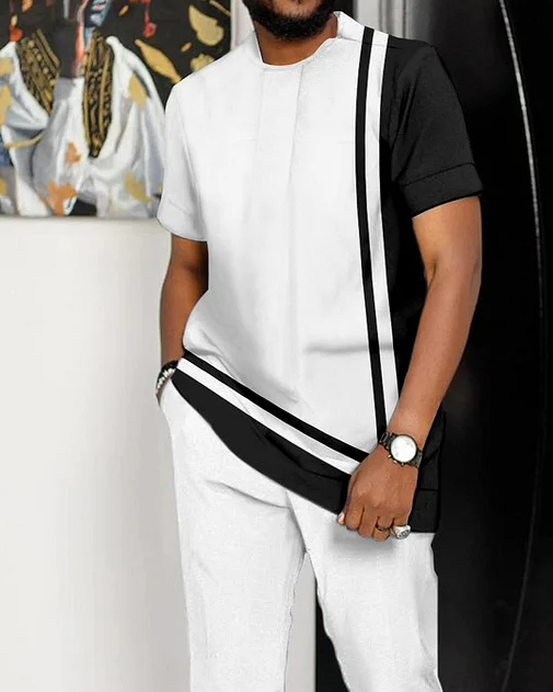 Costume homme blanc imprimé à manches courtes Suitmens, 2 couleurs, 163
