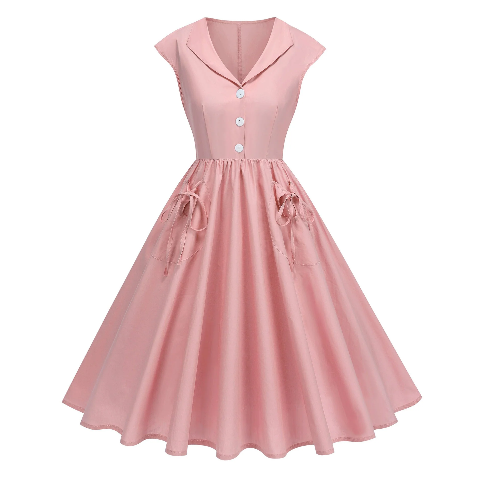 Pink Bow Pocket Swing Dress